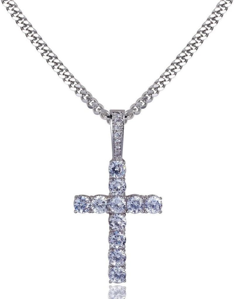 Cross Necklace for Men Gold Necklace for Women Gold Heart Cross Jewelry 14K Silver Plated Solid Iced Cubic Zirconia Stainless Steel Pendant Chain - WORLD TIME VISITS