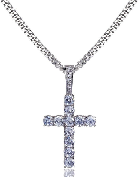 Cross Necklace for Men Gold Necklace for Women Gold Heart Cross Jewelry 14K Silver Plated Solid Iced Cubic Zirconia Stainless Steel Pendant Chain - WORLD TIME VISITS
