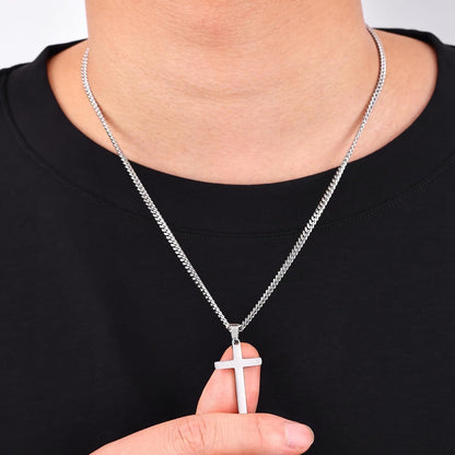 Cross Necklace for Men, Silver Tone/Black/14K Gold Plated Mens Cross Necklaces with 3.5Mm Chain and Stainless Pendant, Cuban Chain 16 - 24 Inches - WORLD TIME VISITS