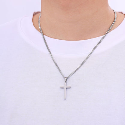 Cross Necklace for Men, Silver Tone/Black/14K Gold Plated Mens Cross Necklaces with 3.5Mm Chain and Stainless Pendant, Cuban Chain 16-24 Inches