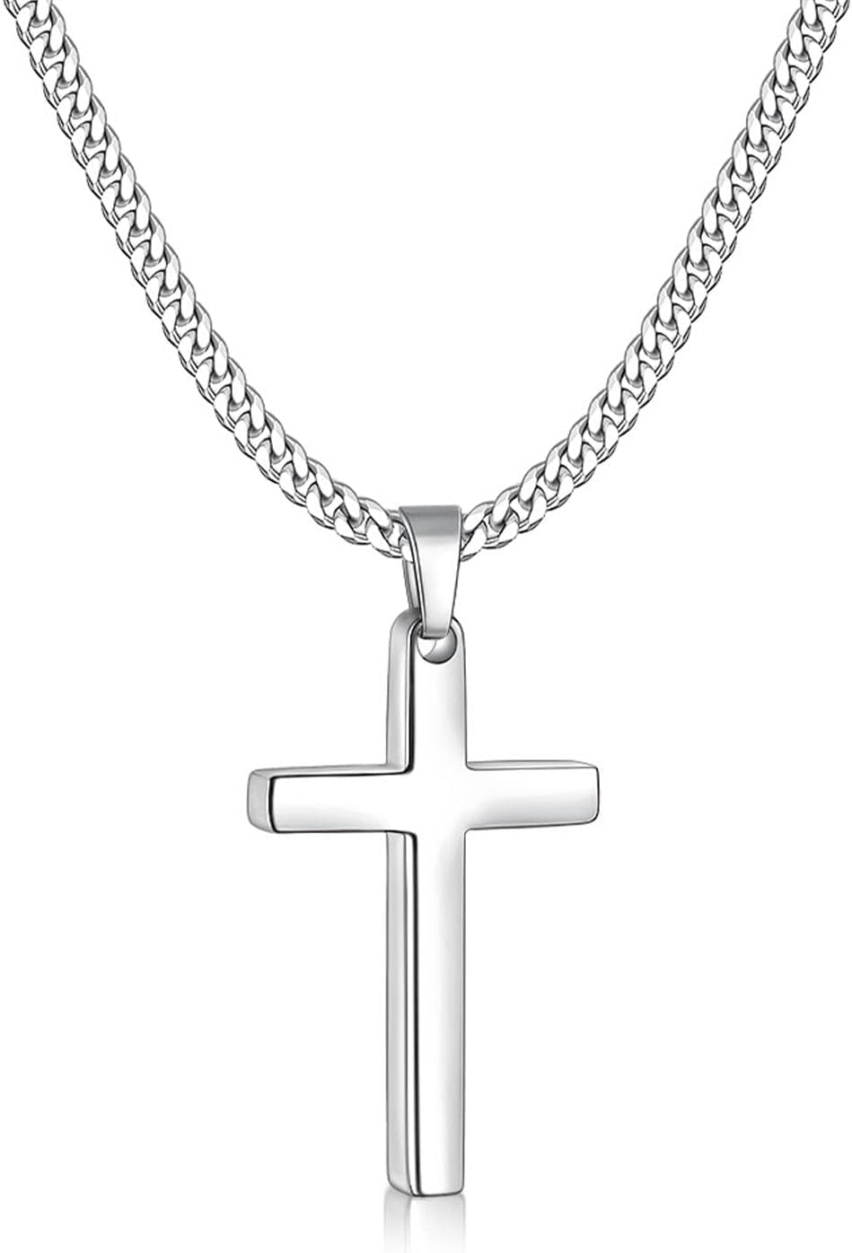 Cross Necklace for Men, Silver Tone/Black/14K Gold Plated Mens Cross Necklaces with 3.5Mm Chain and Stainless Pendant, Cuban Chain 16 - 24 Inches - WORLD TIME VISITS