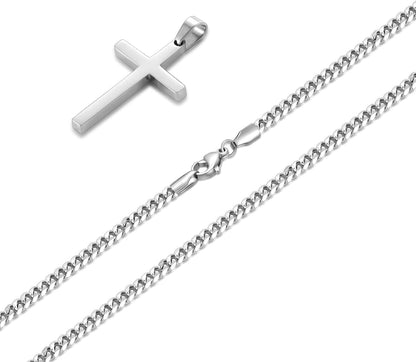 Cross Necklace for Men, Silver Tone/Black/14K Gold Plated Mens Cross Necklaces with 3.5Mm Chain and Stainless Pendant, Cuban Chain 16-24 Inches