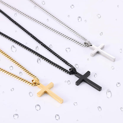 Cross Necklace for Men, Silver Tone/Black/14K Gold Plated Mens Cross Necklaces with 3.5Mm Chain and Stainless Pendant, Cuban Chain 16-24 Inches