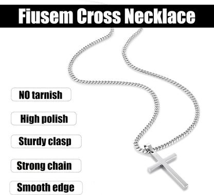 Cross Necklace for Men, Silver Tone/Black/14K Gold Plated Mens Cross Necklaces with 3.5Mm Chain and Stainless Pendant, Cuban Chain 16-24 Inches