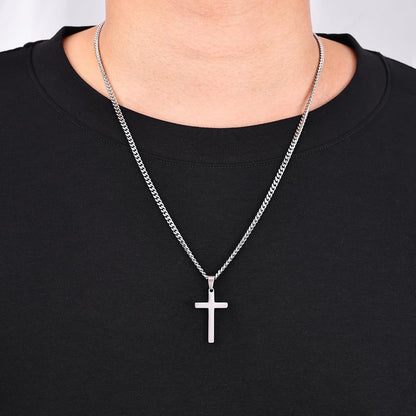 Cross Necklace for Men, Silver Tone/Black/14K Gold Plated Mens Cross Necklaces with 3.5Mm Chain and Stainless Pendant, Cuban Chain 16-24 Inches