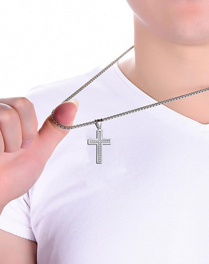 Cross Necklace for Men Stainless Steel Crucifix Pendant Silver White Gold Yellow Black Jesus Christ Plain Simple Women Fine Jewelry Gifts, 24 Inches Rolo Chain, Zirconia, Polished, Rope - WORLD TIME VISITS
