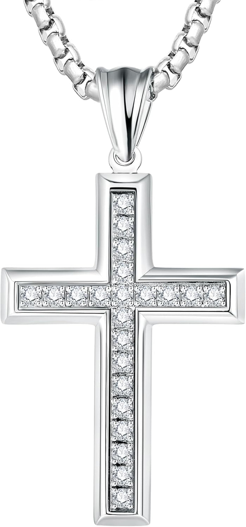 Cross Necklace for Men Stainless Steel Crucifix Pendant Silver White Gold Yellow Black Jesus Christ Plain Simple Women Fine Jewelry Gifts, 24 Inches Rolo Chain, Zirconia, Polished, Rope - WORLD TIME VISITS