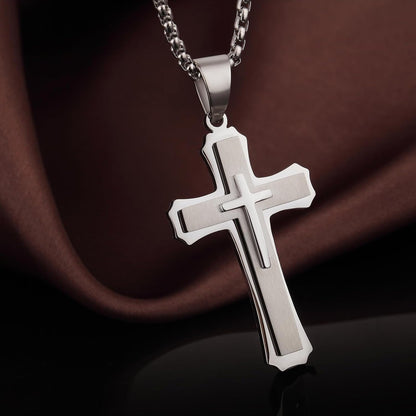 Cross Necklace for Men Surgical Steel Mens Cross Necklace 316L Stainless Steel Cross Pendant Necklace in Color Silver/Black/, Nickel Free Steel Cross Necklaces Chain 22In-26In