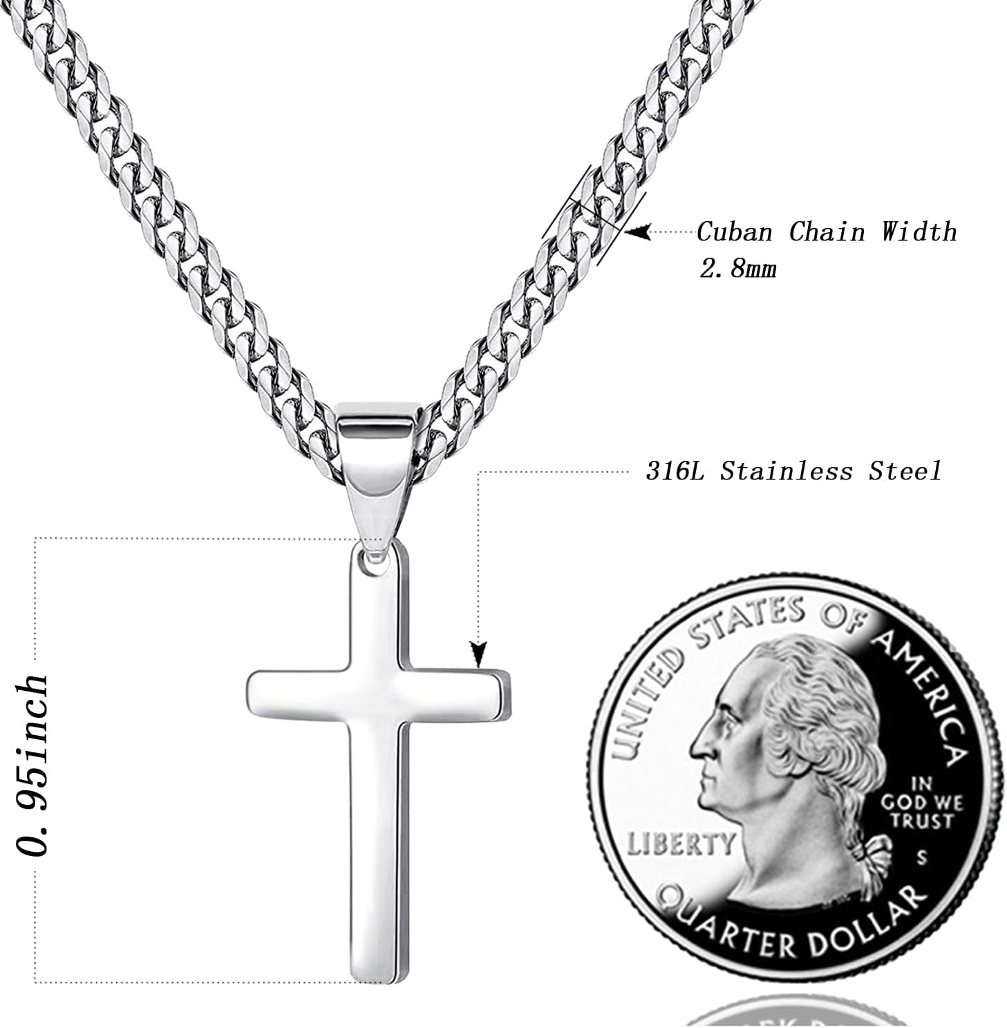 Cross Necklace for Men Women Stainless Steel Cross Pendant Necklaces Chain 20 22 24 Inches - WORLD TIME VISITS
