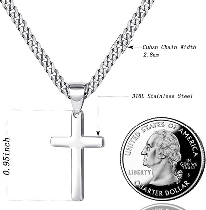 Cross Necklace for Men Women Stainless Steel Cross Pendant Necklaces Chain 20 22 24 Inches - WORLD TIME VISITS