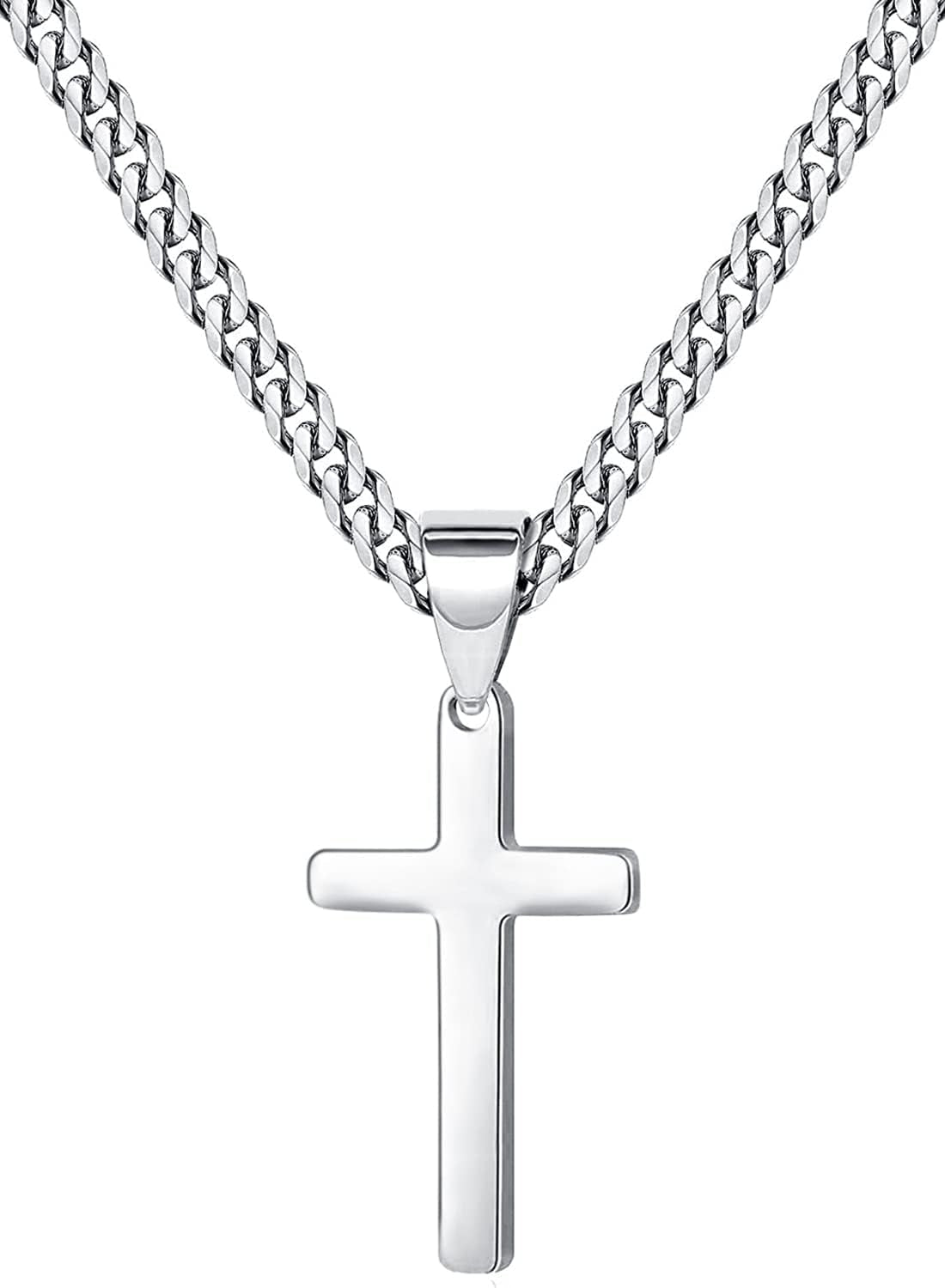 Cross Necklace for Men Women Stainless Steel Cross Pendant Necklaces Chain 20 22 24 Inches - WORLD TIME VISITS