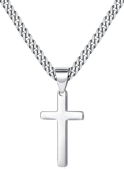 Cross Necklace for Men Women Stainless Steel Cross Pendant Necklaces Chain 20 22 24 Inches - WORLD TIME VISITS