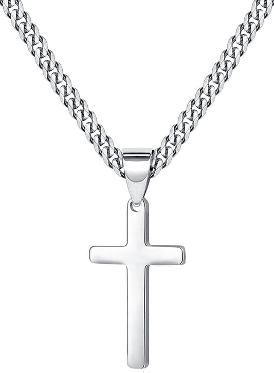 Cross Necklace for Men Women Stainless Steel Cross Pendant Necklaces Chain 20 22 24 Inches - WORLD TIME VISITS
