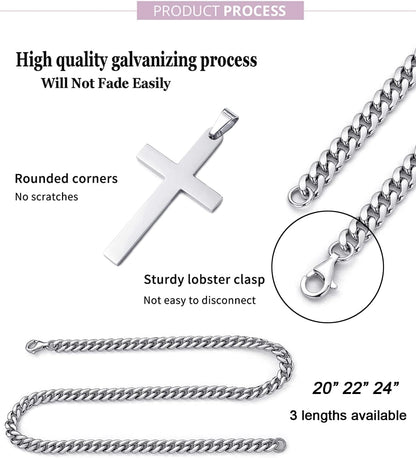 Cross Necklace for Men Women Stainless Steel Cross Pendant Necklaces Chain 20 22 24 Inches