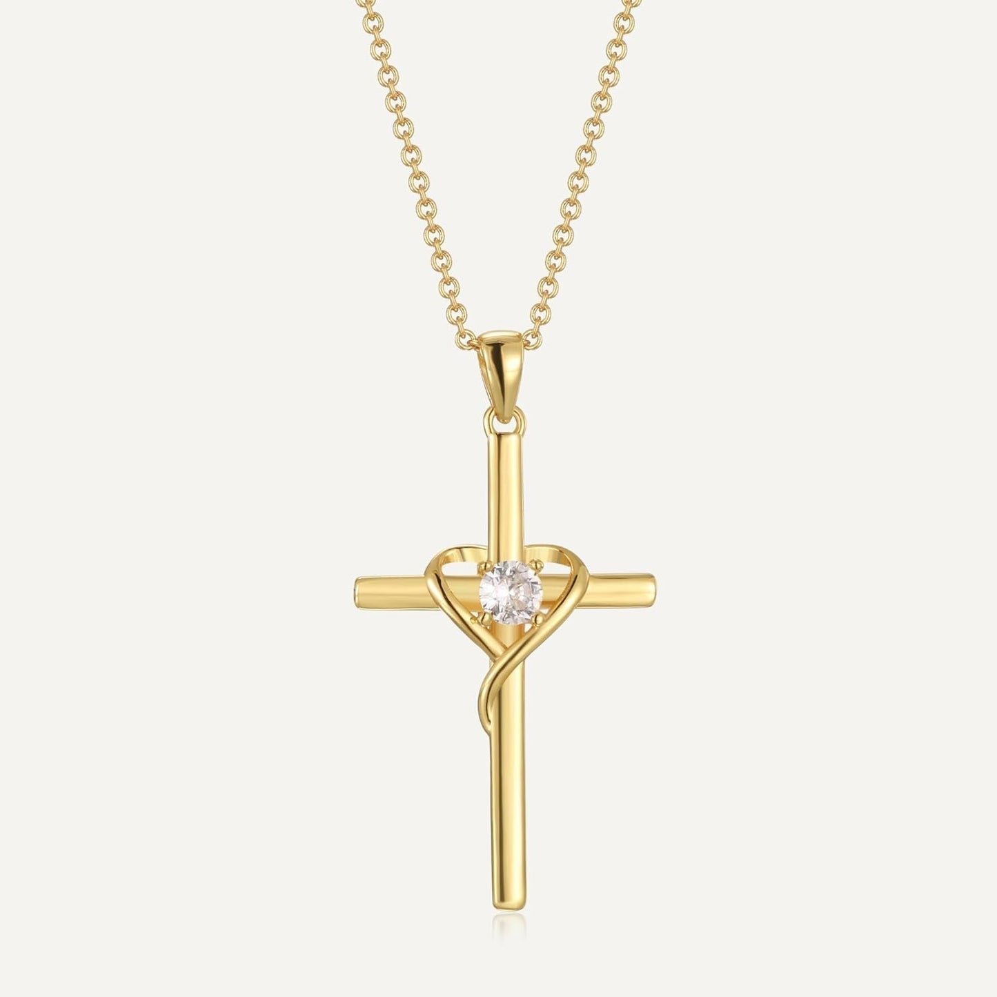 Cross Necklace for Woman,18K Gold Plated Cross Shaped Diamond Embellished Pendant Religious Necklace Christian Jewelry Chain 45 Cm/17.71 Inches