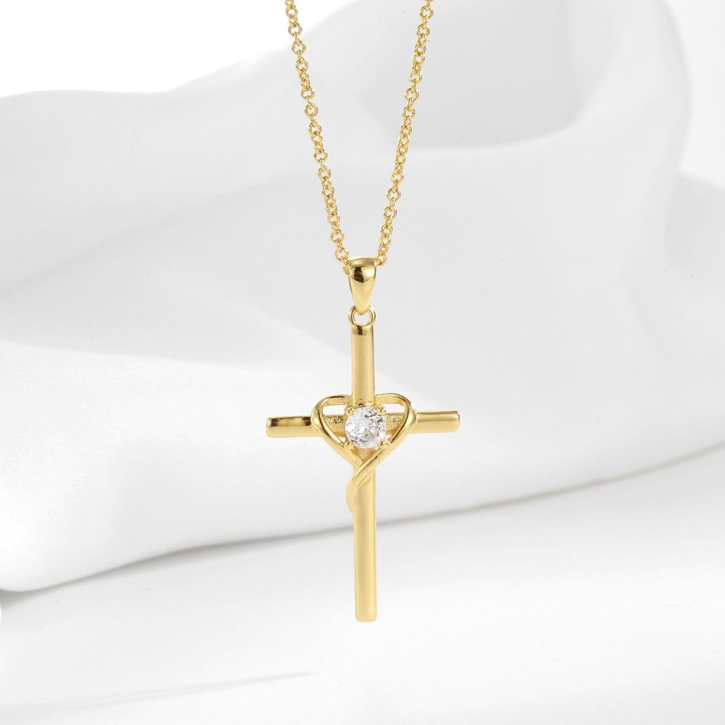 Cross Necklace for Woman,18K Gold Plated Cross Shaped Diamond Embellished Pendant Religious Necklace Christian Jewelry Chain 45 Cm/17.71 Inches - WORLD TIME VISITS