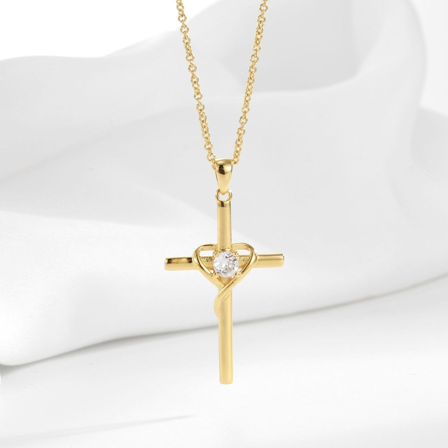 Cross Necklace for Woman,18K Gold Plated Cross Shaped Diamond Embellished Pendant Religious Necklace Christian Jewelry Chain 45 Cm/17.71 Inches - WORLD TIME VISITS
