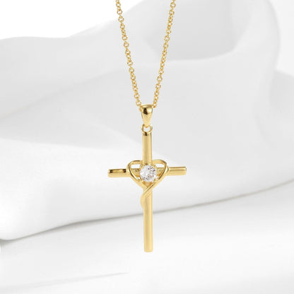 Cross Necklace for Woman,18K Gold Plated Cross Shaped Diamond Embellished Pendant Religious Necklace Christian Jewelry Chain 45 Cm/17.71 Inches - WORLD TIME VISITS