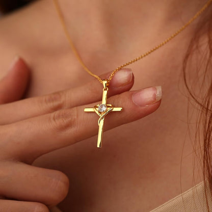Cross Necklace for Woman,18K Gold Plated Cross Shaped Diamond Embellished Pendant Religious Necklace Christian Jewelry Chain 45 Cm/17.71 Inches