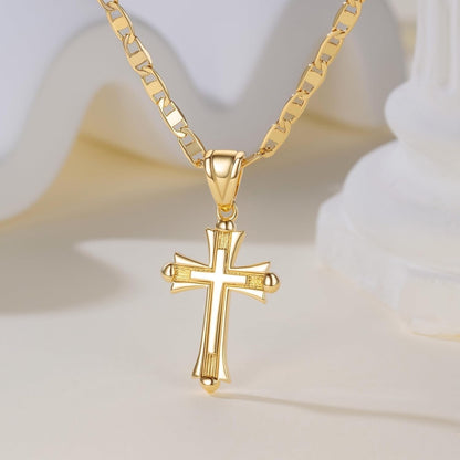 Cross Necklace for Women 14K Gold Cross Necklaces for Women Double Cross Pendant Gold Cross Chain Non-Tarnish Cross Jewelry Womens Gifts 48Cm Mariner Chain