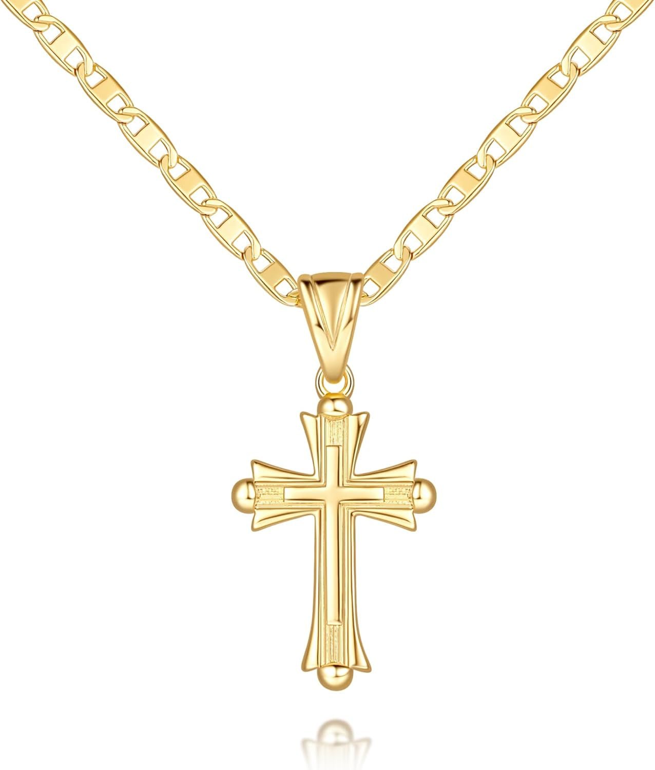 Cross Necklace for Women 14K Gold Cross Necklaces for Women Double Cross Pendant Gold Cross Chain Non - Tarnish Cross Jewelry Womens Gifts 48Cm Mariner Chain - WORLD TIME VISITS