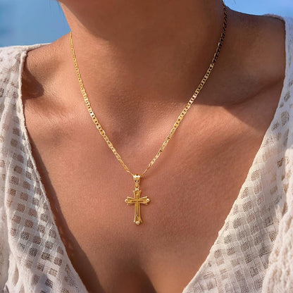 Cross Necklace for Women 14K Gold Cross Necklaces for Women Double Cross Pendant Gold Cross Chain Non - Tarnish Cross Jewelry Womens Gifts 48Cm Mariner Chain - WORLD TIME VISITS