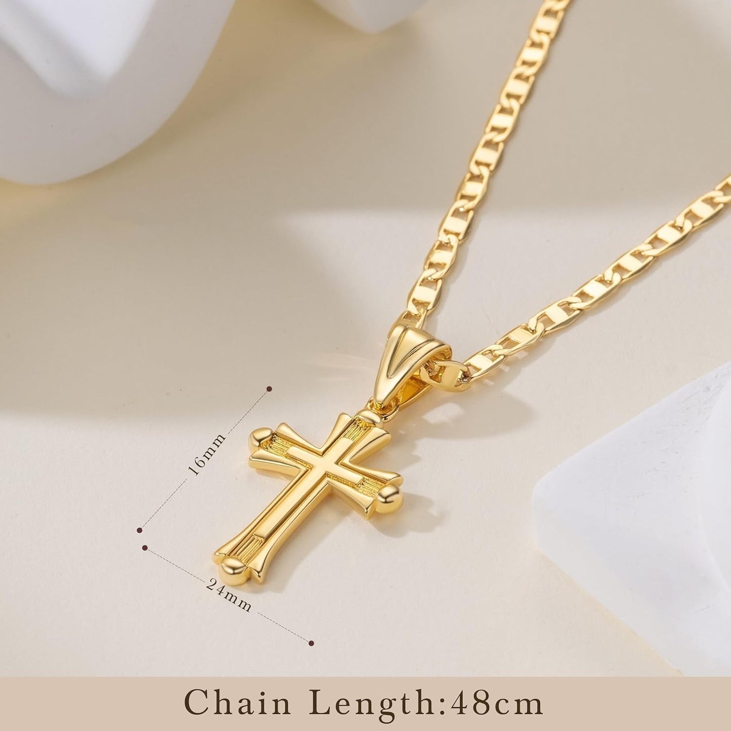 Cross Necklace for Women 14K Gold Cross Necklaces for Women Double Cross Pendant Gold Cross Chain Non-Tarnish Cross Jewelry Womens Gifts 48Cm Mariner Chain