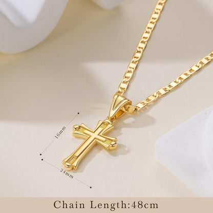 Cross Necklace for Women 14K Gold Cross Necklaces for Women Double Cross Pendant Gold Cross Chain Non-Tarnish Cross Jewelry Womens Gifts 48Cm Mariner Chain