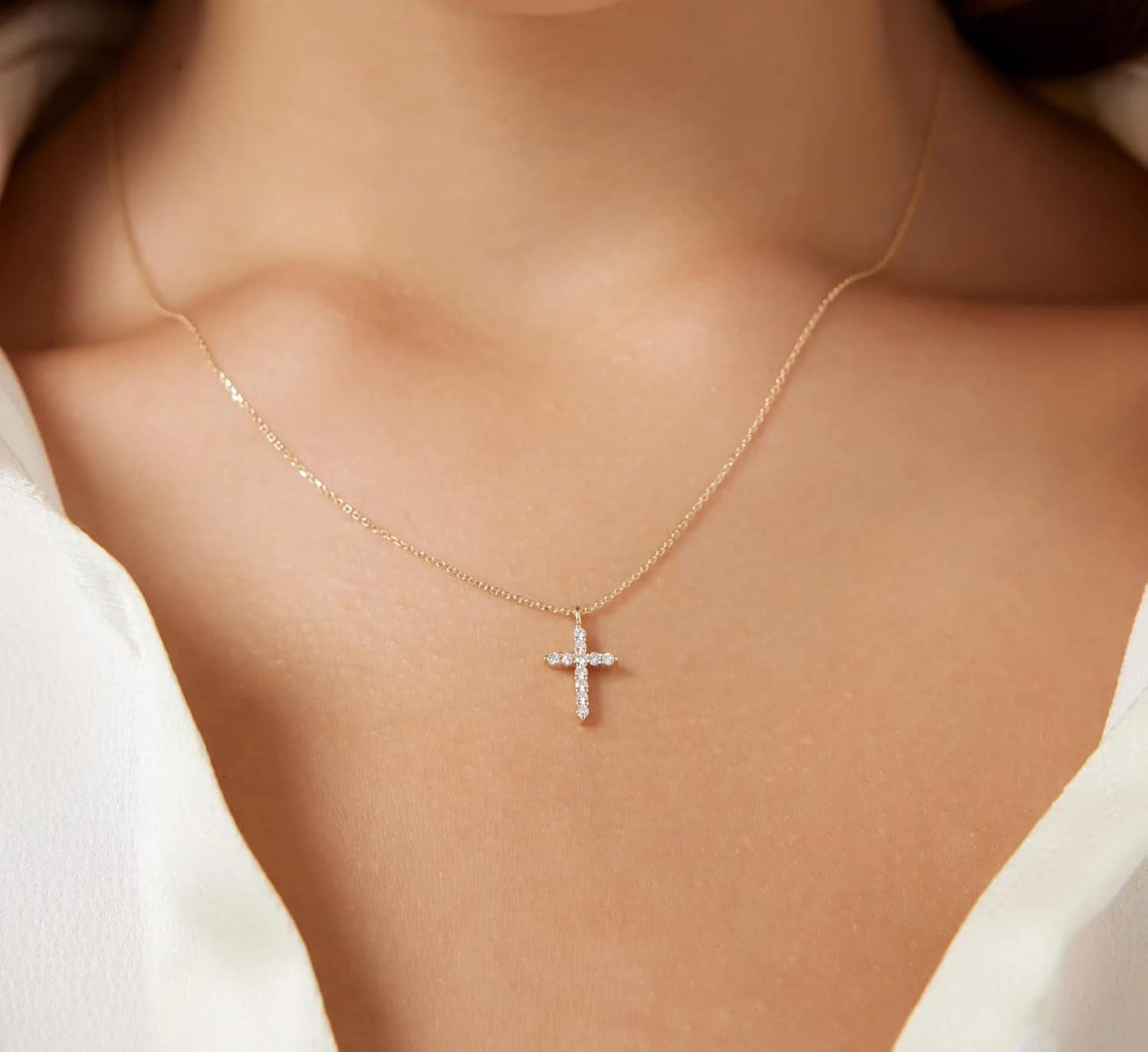 Cross Necklace for Women, 14K Gold Plated Cross Pendant Dainty Layered Chain Necklace Jewelry Gifts