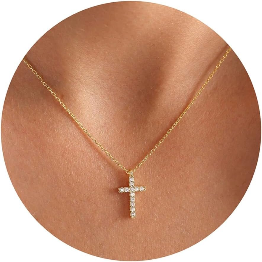 Cross Necklace for Women, 14K Gold Plated Cross Pendant Dainty Layered Chain Necklace Jewelry Gifts - WORLD TIME VISITS
