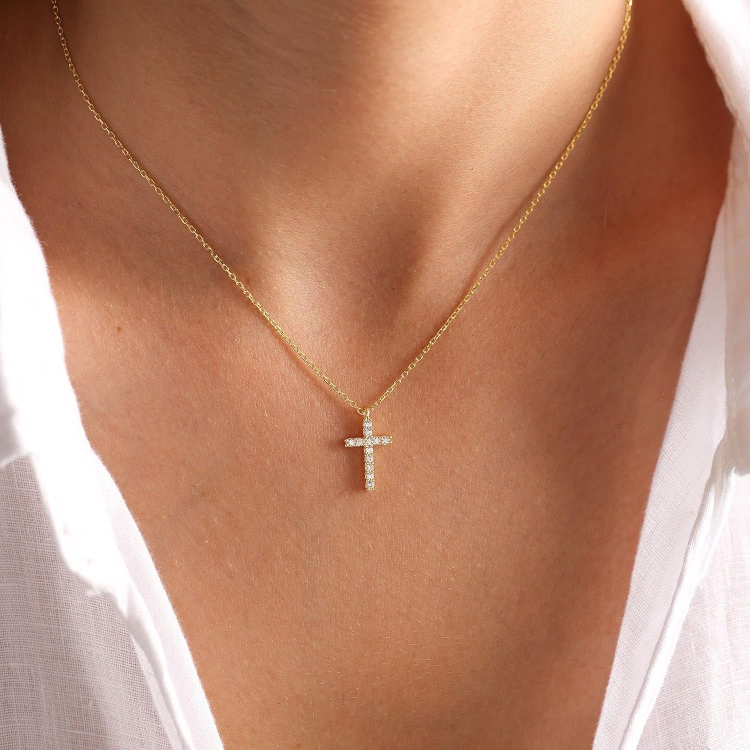 Cross Necklace for Women, 14K Gold Plated Cross Pendant Dainty Layered Chain Necklace Jewelry Gifts - WORLD TIME VISITS