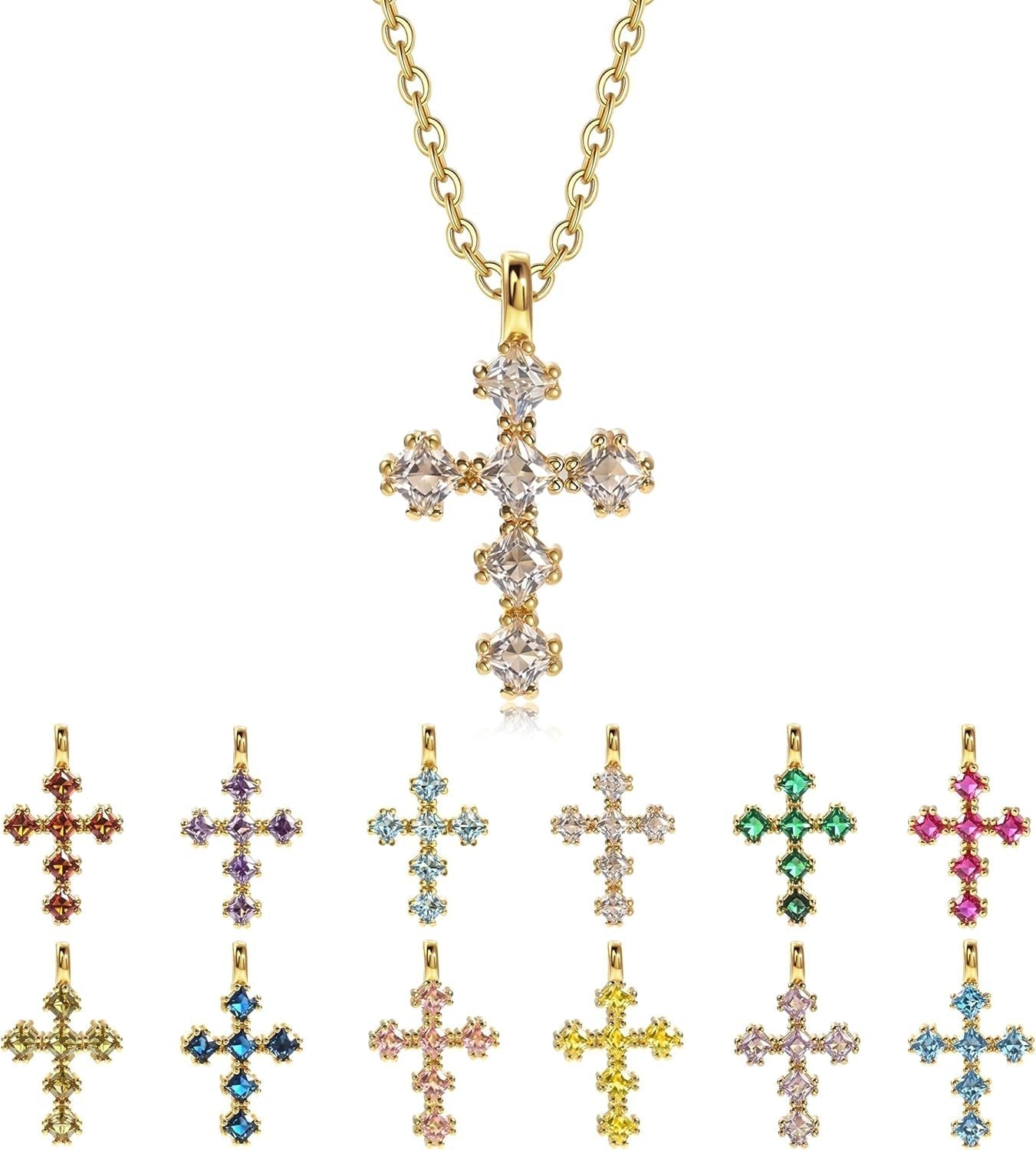 Cross Necklace for Women – 14K Gold Plated Dainty Diamond Necklaces Birthday Gift for Mothers Cubic Zirconia Faith Jewelry, First Communion, Birthstone Necklaces - WORLD TIME VISITS