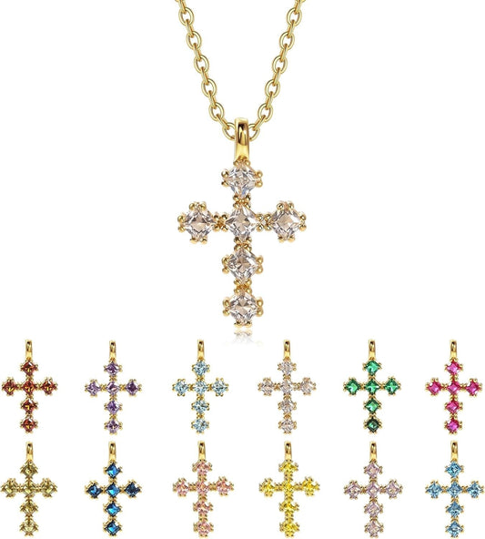 Cross Necklace for Women – 14K Gold Plated Dainty Diamond Necklaces Birthday Gift for Mothers Cubic Zirconia Faith Jewelry, First Communion, Birthstone Necklaces - WORLD TIME VISITS