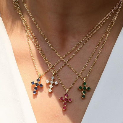 Cross Necklace for Women – 14K Gold Plated Dainty Diamond Necklaces Birthday Gift for Mothers Cubic Zirconia Faith Jewelry, First Communion, Birthstone Necklaces - WORLD TIME VISITS