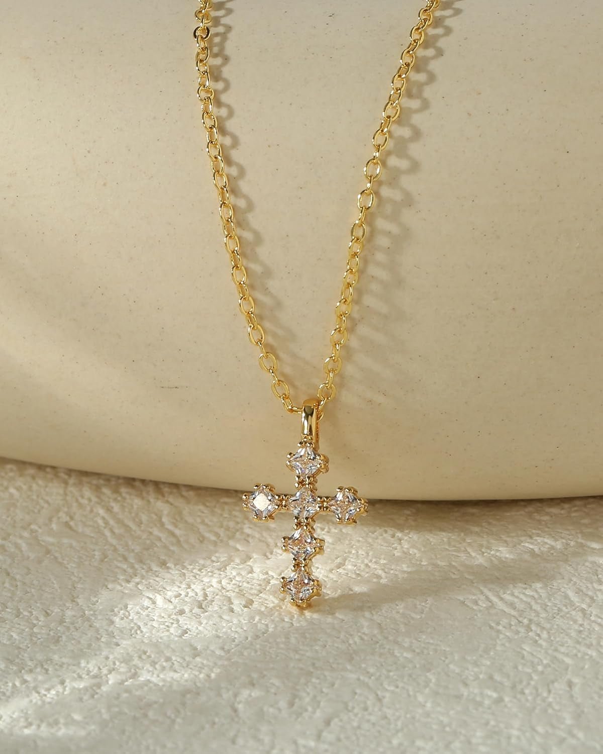 Cross Necklace for Women – 14K Gold Plated Dainty Diamond Necklaces Birthday Gift for Mothers Cubic Zirconia Faith Jewelry, First Communion, Birthstone Necklaces