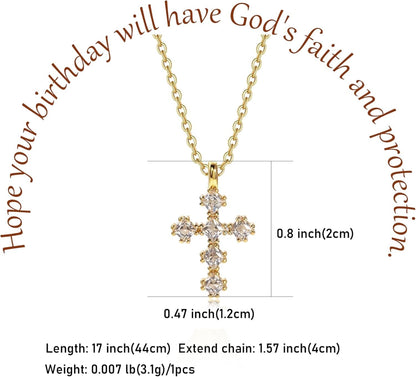Cross Necklace for Women – 14K Gold Plated Dainty Diamond Necklaces Birthday Gift for Mothers Cubic Zirconia Faith Jewelry, First Communion, Birthstone Necklaces - WORLD TIME VISITS