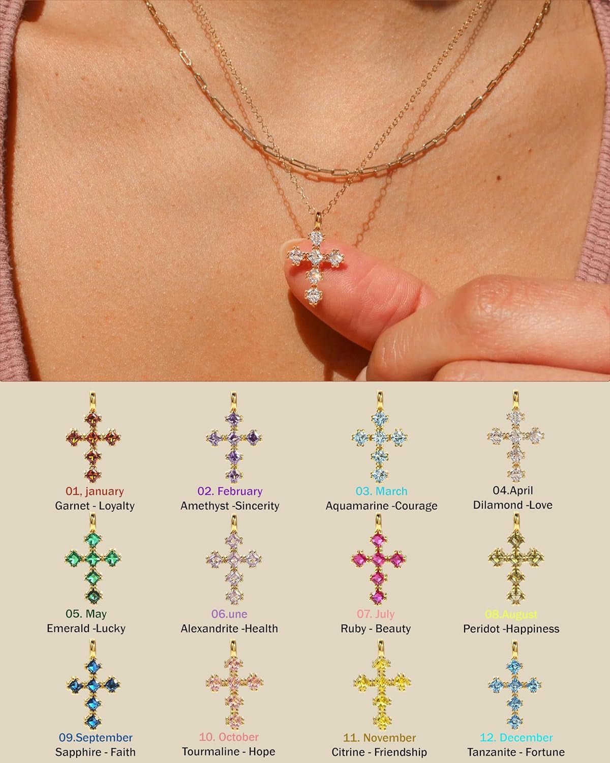 Cross Necklace for Women – 14K Gold Plated Dainty Diamond Necklaces Birthday Gift for Mothers Cubic Zirconia Faith Jewelry, First Communion, Birthstone Necklaces