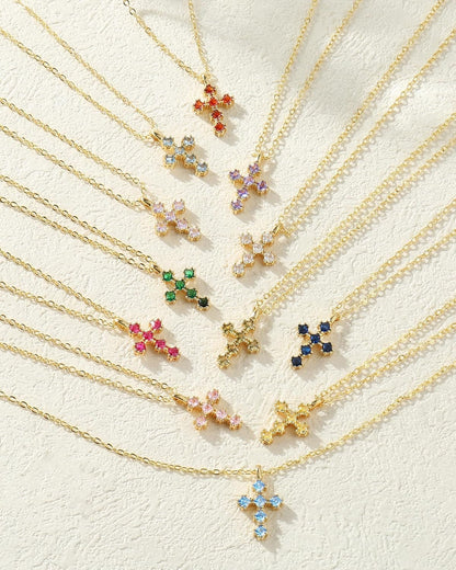 Cross Necklace for Women – 14K Gold Plated Dainty Diamond Necklaces Birthday Gift for Mothers Cubic Zirconia Faith Jewelry, First Communion, Birthstone Necklaces