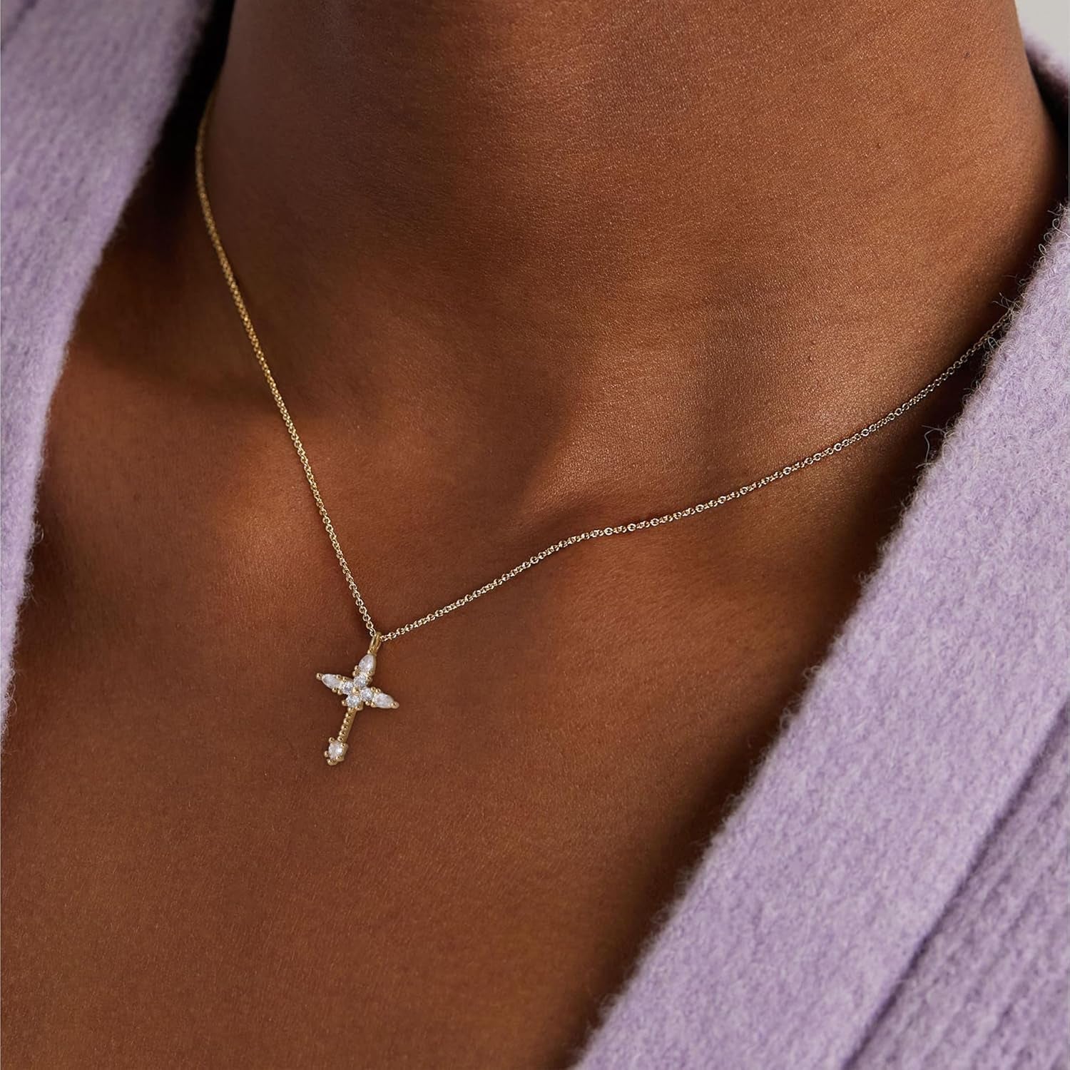 Cross Necklace for Women, 14K Gold Plated/Silver Chunky Cross Necklace Simple Faith Charm Necklaces Statement Crucifix Pendant Necklaces for Women Trendy Gold Jewelry Gifts - WORLD TIME VISITS
