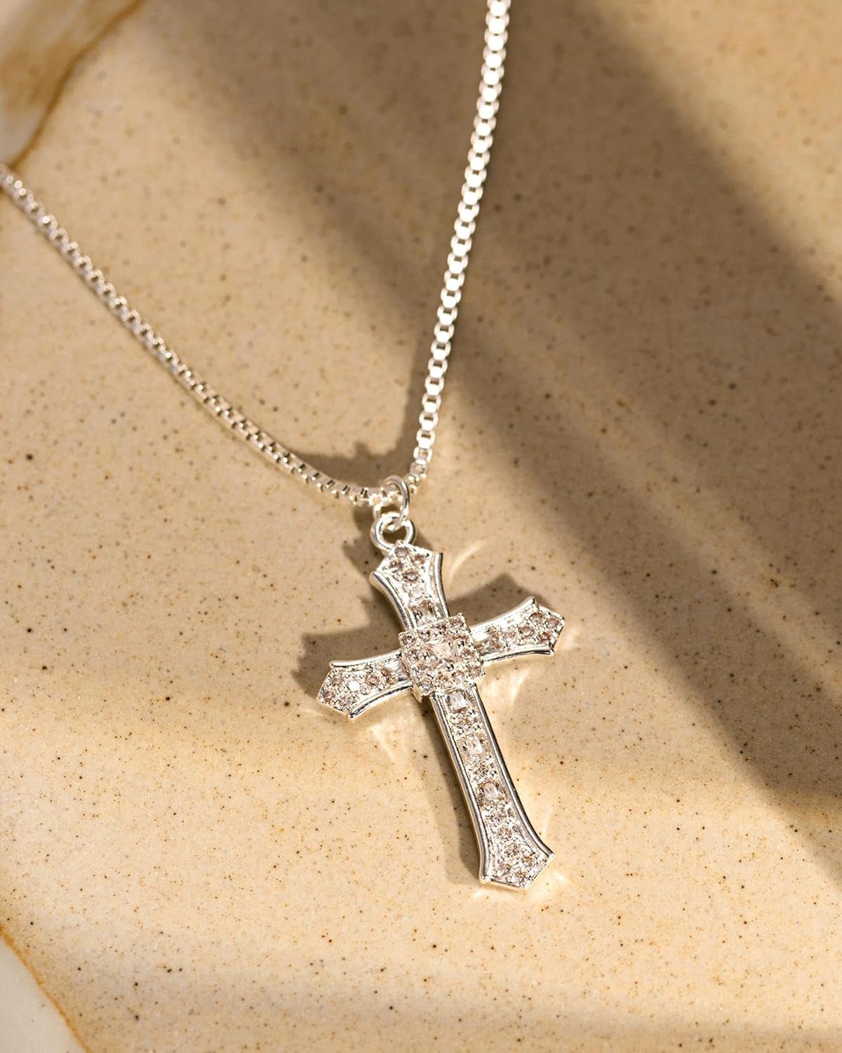 Cross Necklace for Women - 14K Gold/White Gold Plated Simple Dainty Diamond Cross Pendant Necklace with Cubic Zirconia Jewelry Gift for Her