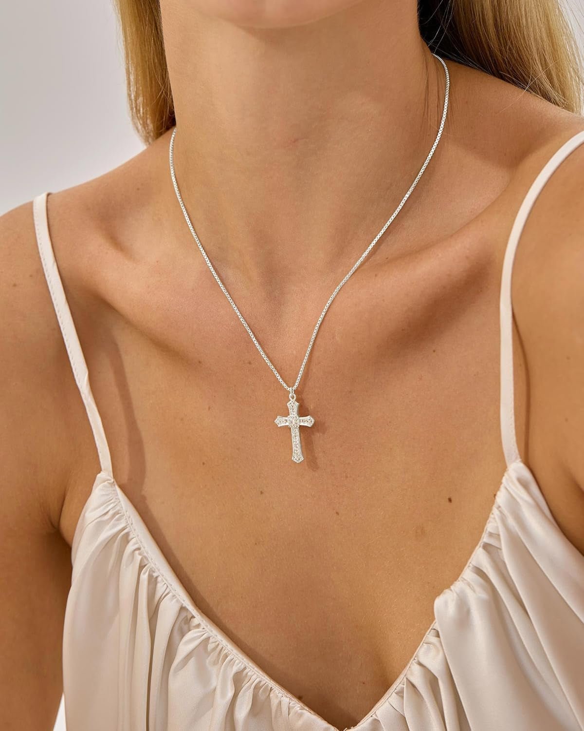 Cross Necklace for Women - 14K Gold/White Gold Plated Simple Dainty Diamond Cross Pendant Necklace with Cubic Zirconia Jewelry Gift for Her