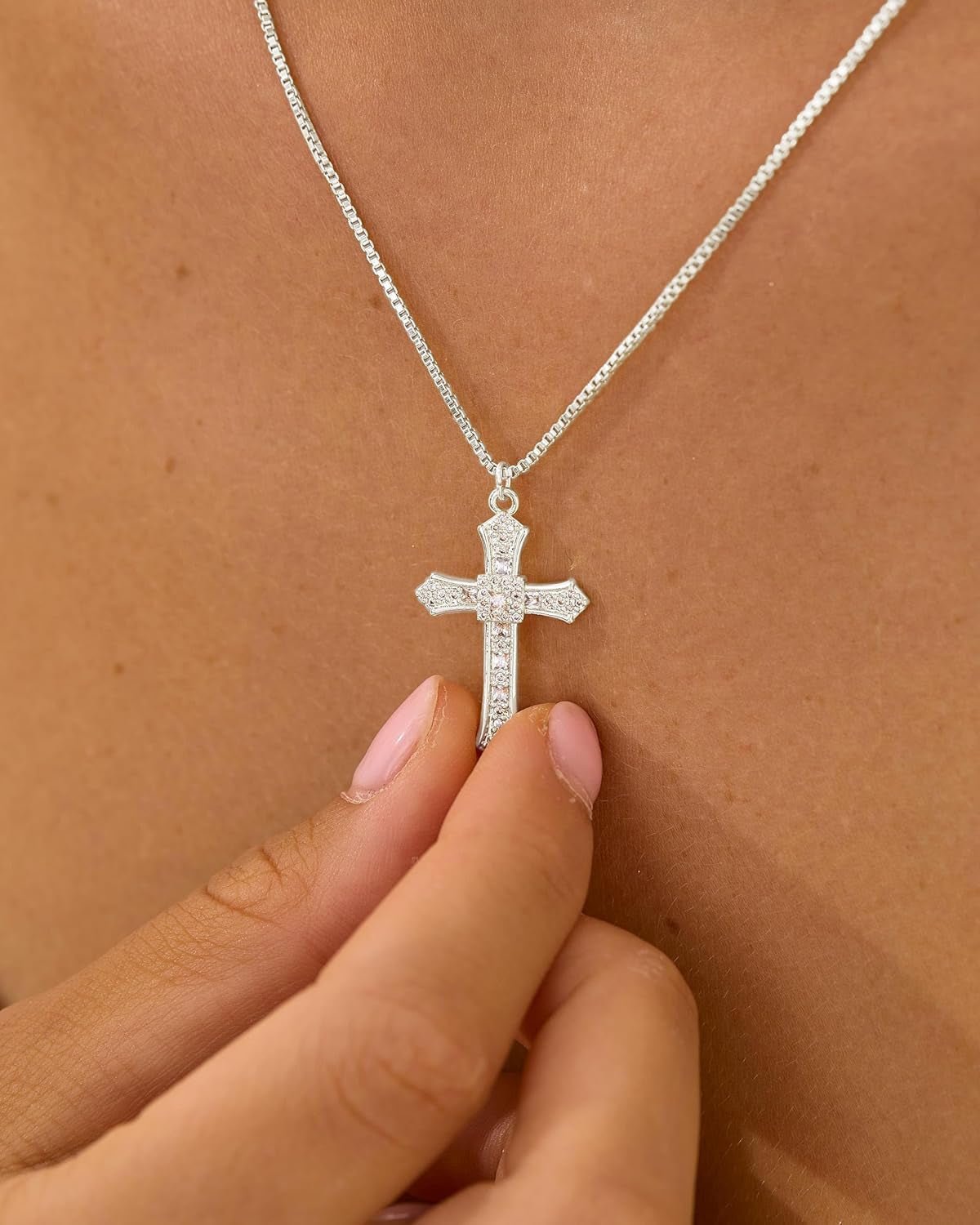 Cross Necklace for Women - 14K Gold/White Gold Plated Simple Dainty Diamond Cross Pendant Necklace with Cubic Zirconia Jewelry Gift for Her - WORLD TIME VISITS