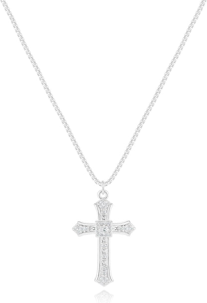 Cross Necklace for Women - 14K Gold/White Gold Plated Simple Dainty Diamond Cross Pendant Necklace with Cubic Zirconia Jewelry Gift for Her