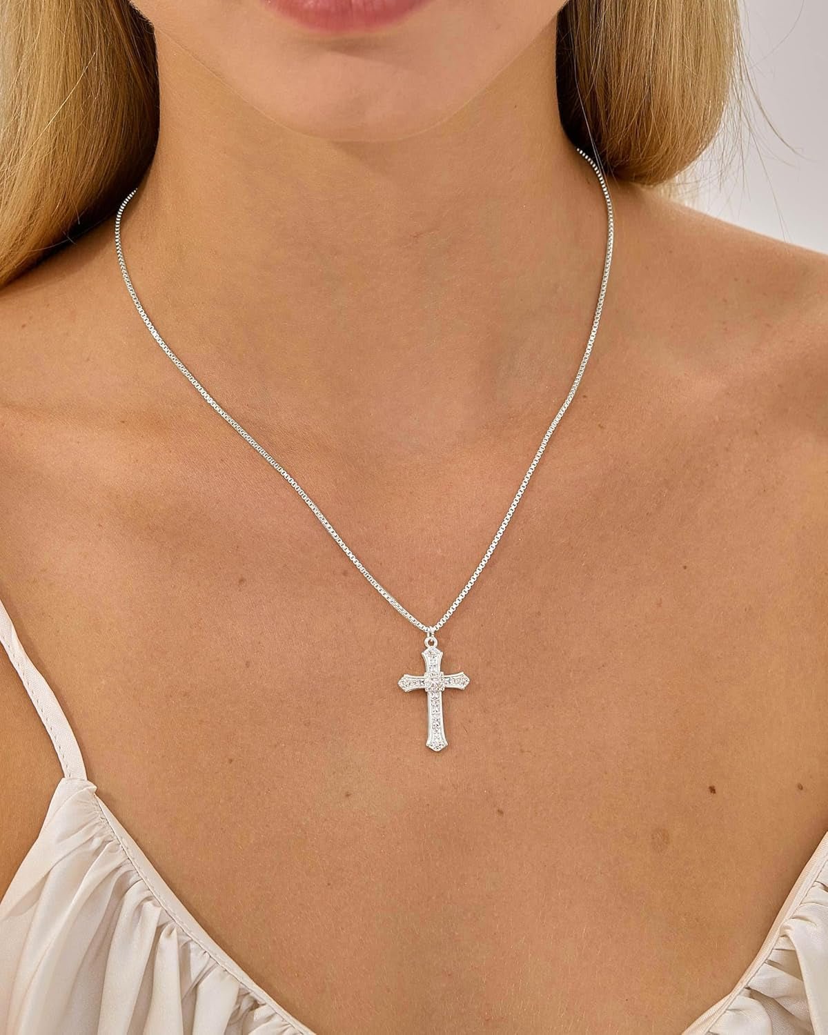 Cross Necklace for Women - 14K Gold/White Gold Plated Simple Dainty Diamond Cross Pendant Necklace with Cubic Zirconia Jewelry Gift for Her