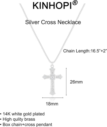 Cross Necklace for Women - 14K Gold/White Gold Plated Simple Dainty Diamond Cross Pendant Necklace with Cubic Zirconia Jewelry Gift for Her