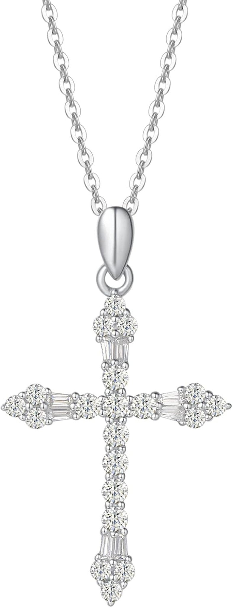 Cross Necklace for Women 925 Solid Sterling Silver Cubic Zirconia Flower Budded Cross Princess Pendant for Women, 18" Extender - WORLD TIME VISITS