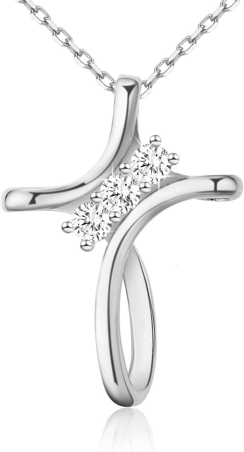 Cross Necklace for Women, 925 Sterling Silver 18K Gold Plated Diamond Necklace for Women, Cross Pendant with 3 Stone 5A Cubic Zirconia, Birthday Christmas Jewelry Gifts for Women Her, 20 Inches - WORLD TIME VISITS