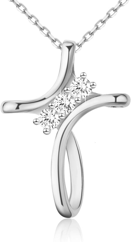 Cross Necklace for Women, 925 Sterling Silver 18K Gold Plated Diamond Necklace for Women, Cross Pendant with 3 Stone 5A Cubic Zirconia, Birthday Christmas Jewelry Gifts for Women Her, 20 Inches - WORLD TIME VISITS