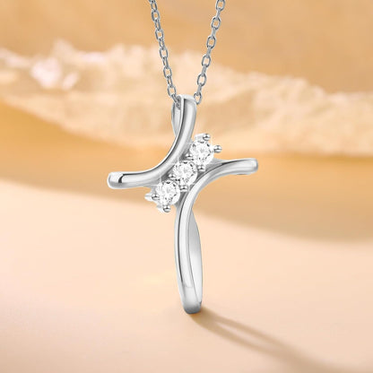 Cross Necklace for Women, 925 Sterling Silver 18K Gold Plated Diamond Necklace for Women, Cross Pendant with 3 Stone 5A Cubic Zirconia, Birthday Christmas Jewelry Gifts for Women Her, 20 Inches