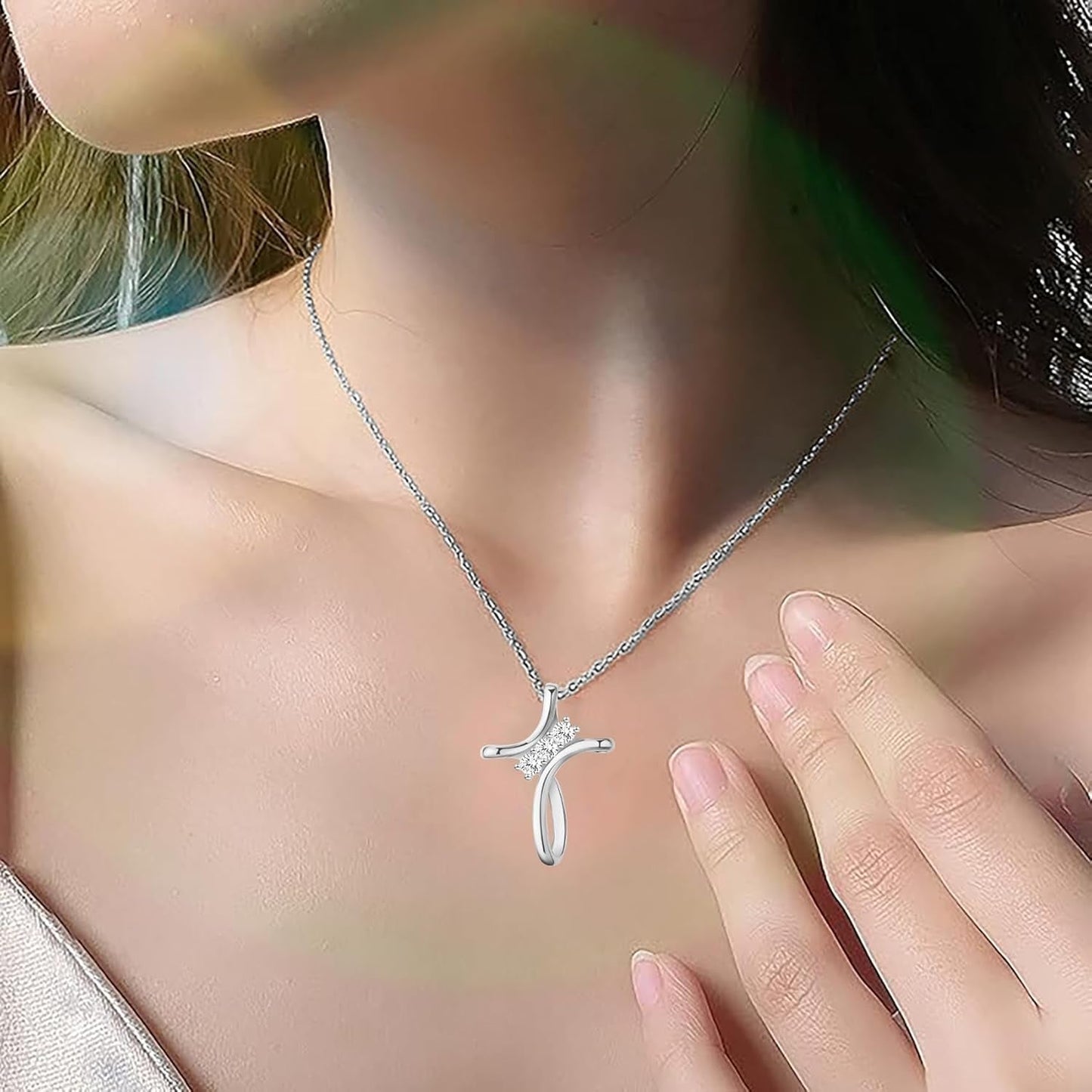 Cross Necklace for Women, 925 Sterling Silver 18K Gold Plated Diamond Necklace for Women, Cross Pendant with 3 Stone 5A Cubic Zirconia, Birthday Christmas Jewelry Gifts for Women Her, 20 Inches - WORLD TIME VISITS